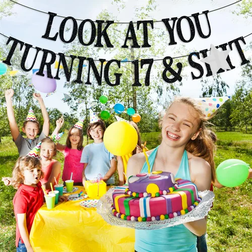 Miniatura 4 de Cartel de feliz cumpleaños número 17, Cheers to 17 years, Young Sweet and Only 17, adolescentes niños y niñas, divertidas decoraciones de fiesta