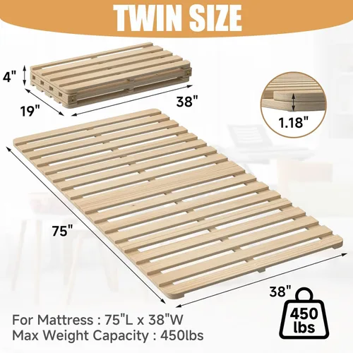 Miniatura 2 de LILYPELLE Floor Bed Frame, Foldable Tatami Bed Frame, Breathable Moisture-Proof Bed Plate, Japanese Floor Bed, Wood Slatted Floor Bed Frame for