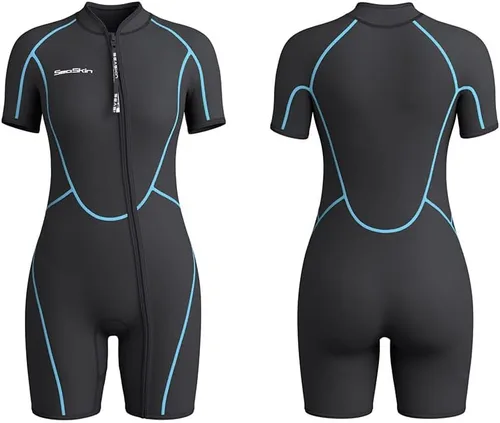 Miniatura 6 de Seaskin Traje de neopreno corto de 3mm para hombre y mujer, traje de buceo de cuerpo completo con cremallera frontal para buceo, esnórquel, kayak