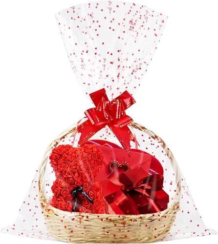 Miniatura 8 de Yotelab Bolsas grandes de celofán, envoltura de celofán de corazón blanco para cesta de regalo, 22 x 33 pulgadas, 10