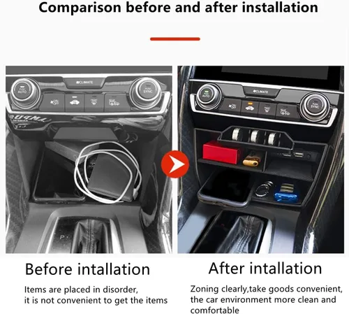 Miniatura 3 de Caddy impermeable de plástico ABS para Honda Civic Sedan 10ª generación, caja de consola central, bandejas para monedas, organizador con cable