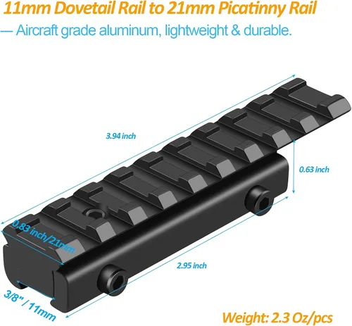 Miniatura 5 de LONSEL Adaptador de riel de cola de milano a Picatinny de 11 mm a 21 mm - Montura de conversión de riel elevador de mira de perfil bajo - Montura