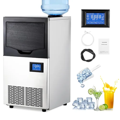 Máquina comercial para hacer hielo de 140 libras/24 horas, 2 modos de entrada de agua y contenedor de almacenamiento de hielo de 22 libras, 66 cubos