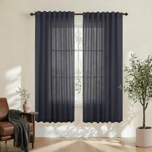 Miniatura 86 de Cortinas de lino azul claro de 90 pulgadas de largo para sala de estar, dormitorio de niñas, guardería, decoración acogedora de verano, bolsillo