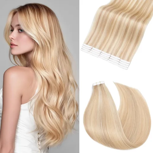 Rich Choices Extensiones de cabello humano con cinta, 40 unidades, 3.53 oz, 100% Remy, extensiones de cabello humano real, extensiones de cabello