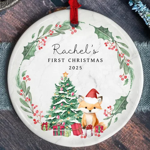 Miniatura 14 de Adorno personalizado de cerámica para la primera Navidad del bebé 2025 – Recuerdo navideño de copo de nieve personalizado con nombre, nuevo adorno