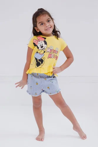 Miniatura 75 de Disney Minnie Mouse - Conjunto de camiseta floral arcoíris y pantalones cortos de cambray, tallas de bebé a niño grande (12 meses - 14-16)