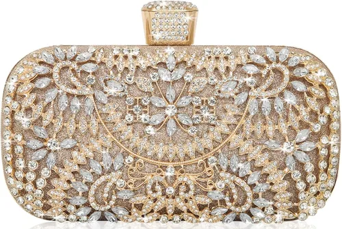 Covelin Bolso de hombro con decoración de pedrería para mujer, bolso de mano tipo sobre con cadena