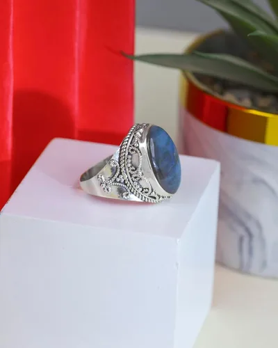 Miniatura 5 de YoTreasure Anillo de labradorita en negrita de 0.591 x 0.787in, plata de ley 925, joyería de piedras preciosas, Metal Piedra preciosa Metal