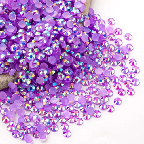 Miniatura 113 de Diamantes de imitación AB verdes a granel, 5000 piezas de diamantes de imitación de fondo plano redondos de gelatina AB sin fijación térmica, gemas