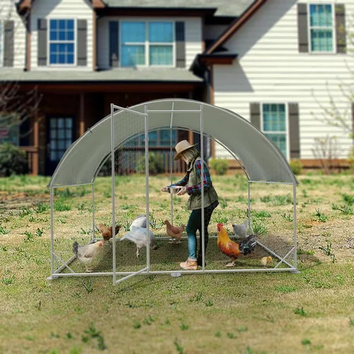 Miniatura 6 de Gallinero de metal grande, refugio para gallineros al aire libre con cubierta resistente al agua y anti-UV, techo de cúpula para aves de corral