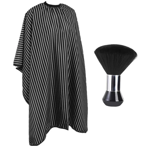 Capa profesional de corte de pelo con cepillo para el cuello, capa de peluquería de salón de gran tamaño para hombres, mujeres y niños (negro con