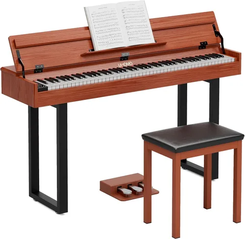 Miniatura 9 de UMOMO Piano Digital de 88 Teclas Ponderadas con Banco de Piano para Dúo, Teclado de Piano para Principiantes de Tamaño Completo con Acción de Marrón