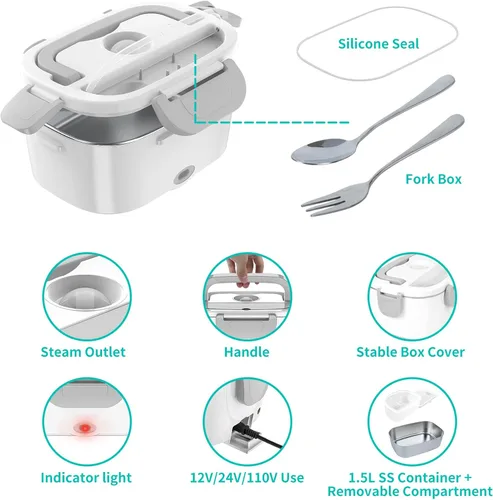 Miniatura 4 de CHARMDOO Fiambrera Eléctrica, Calentador de Alimentos 12V 24V 110V, 80W Fiambrera de Calentamiento Más Rápido para Coche/Camión/Casa, Cajas