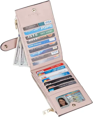Miniatura 2 de Travelambo Billetera plegable con bloqueo RFID para mujer, con bolsillo con cremallera
