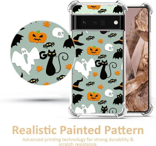 Miniatura 5 de Funda transparente de Halloween para Google 6a, con patrón de fantasma, funda protectora de TPU suave, delgada, a prueba de golpes, para niños