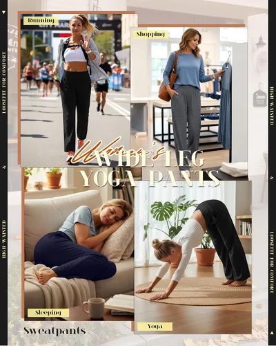 Miniatura 186 de Neer - Conjunto de 3 pantalones de yoga de pierna ancha para mujer - Pantalones deportivos cómodos, holgados, de cintura alta y casuales