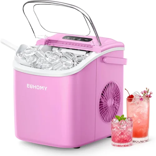 Miniatura 12 de EUHOMY Máquina de hielo para encimera con asa, 26 libras en 24 horas, 9 cubitos de hielo listos en 6 minutos, máquina de hielo portátil de limpieza