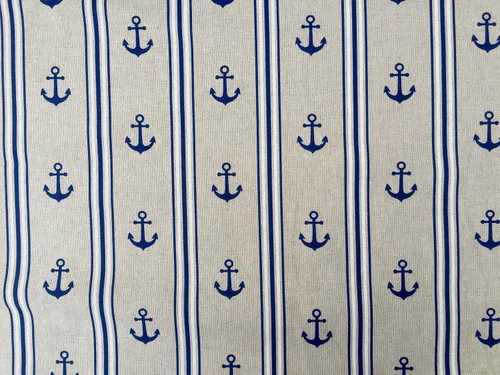 Miniatura 3 de Marine Anchor - Tela estampada con aspecto de lino, material de tapicería de cortina, azul marino y blanco, 55 pulgadas de ancho (se vende por yarda)