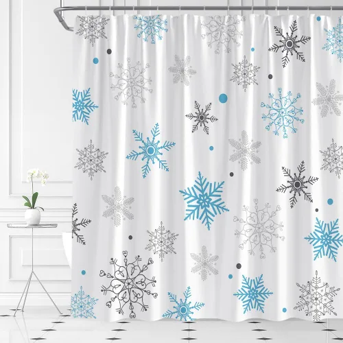 Miniatura 6 de AMFD Cortina de ducha de copo de nieve de Navidad, juego de cortina de baño de tela Holidy con ganchos (36 pulgadas de ancho x 70 pulgadas de alto)