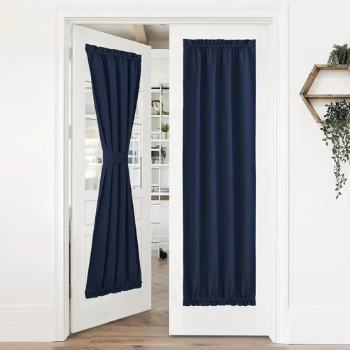 Miniatura 81 de NICETOWN Cortinas opacas unicolor con aislamiento térmico para puerta francesa, granja, oscurecimiento de habitación, puertas y ventanas de Marrón