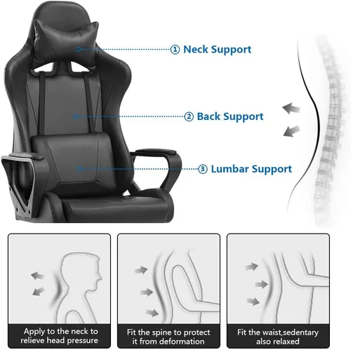 Miniatura 4 de Silla de oficina estilo carreras, silla de oficina con respaldo alto, silla de escritorio de cuero, silla ejecutiva ergonómica, silla de videojuegos
