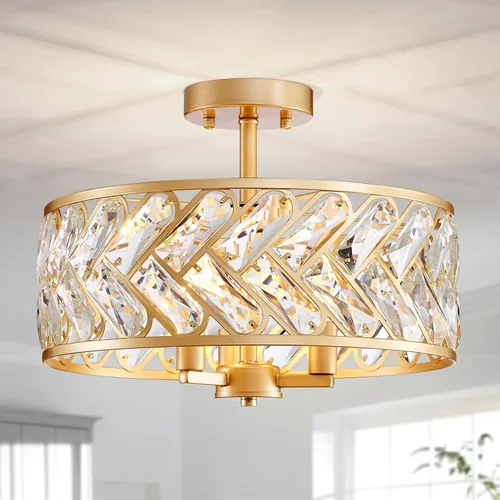 Miniatura 20 de AGV LIGHTING CL003F - Lámpara de techo de cristal K9, moderna lámpara de techo semiempotrada, perfecta para sala de estar, dormitorio, comedor, D13