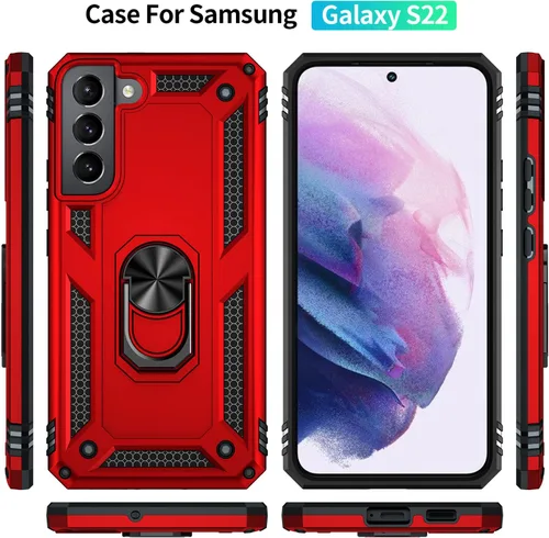 Miniatura 3 de Funda para Samsung Galaxy S22, Galaxy S22, con protector de pantalla, [grado militar] de 16 pies, con soporte magnético, funda protectora para Rojo