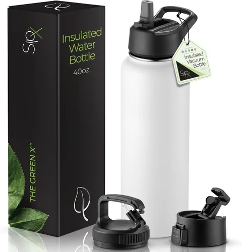 Miniatura 39 de SIPX™ Botella de Agua Aislada de 18 oz con 3 Tapas – Acero Inoxidable a Prueba de Fugas, Triple Aislamiento – Frío 24 Horas/Caliente 12 Horas