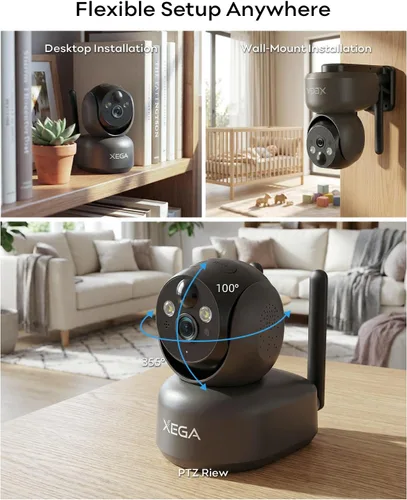 Miniatura 4 de Xega Cámara de seguridad celular 4G inalámbrica para interiores, PTZ 2K sin cámara WiFi para el hogar, RV/viaje/mascota/bebé con aplicación