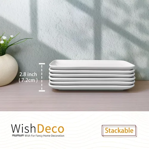 Miniatura 7 de WishDeco Juego de 6 platos rectangulares pequeños, platos blancos de 9 pulgadas, platos de cerámica para sushi, platos de servir para aperitivos