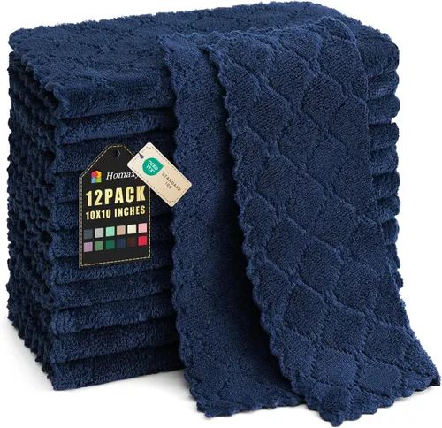 Homaxy - Paquete de 12 trapos de cocina (10 x 10 pulgadas, azul marino), de terciopelo coral, supersuaves y absorbentes, de secado rápido, paño de