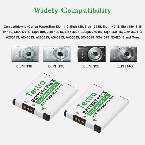 Miniatura 2 de Tectra Paquete de 2 baterías NB-11L NB-11LH + cargador dual LED para Canon PowerShot ELPH 110 HS, ELPH 130 HS, Elph 360 Elph 350 Elph 340 Elph 190