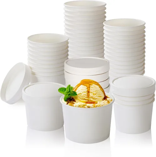 Miniatura 14 de 200 unidades, Tazas de papel para helado de 4 onzas, Tazas de yogur congelado, Cuencos de postre, Suministros para postre congelado (Blanco)