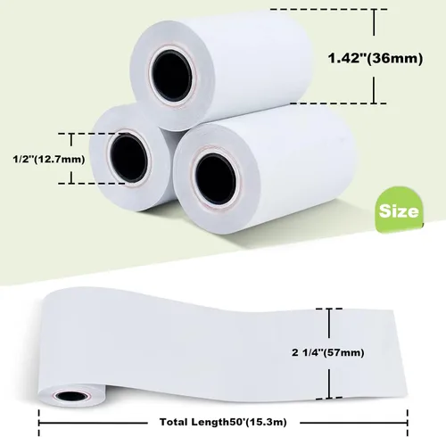 MFLABEL 2 rollos de 0,6 cm x 15,2 metros de papel térmico para caja registradora, POS, Papel de recibo para tarjeta de crédito, 5 rollos