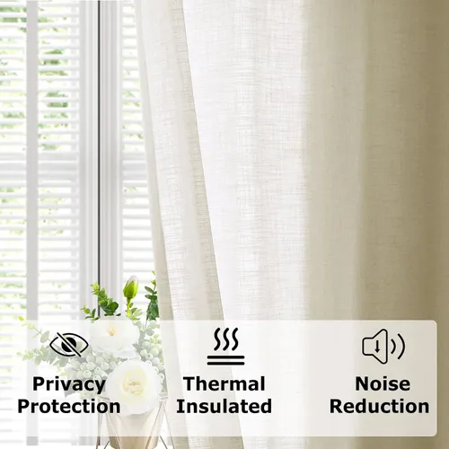 Miniatura 7 de Frelement Cortinas de lino sintético con forro opaco para dormitorio, cortinas plisadas para barra transversal para puerta de sala de reuniones