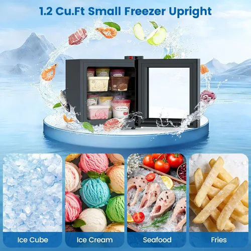 Miniatura 9 de Kndko Mini congelador de 1.2 pies cúbicos con puerta de cristal, 7 ajustes de temperatura ajustables de -10°F a -18°F, congelador pequeño vertical