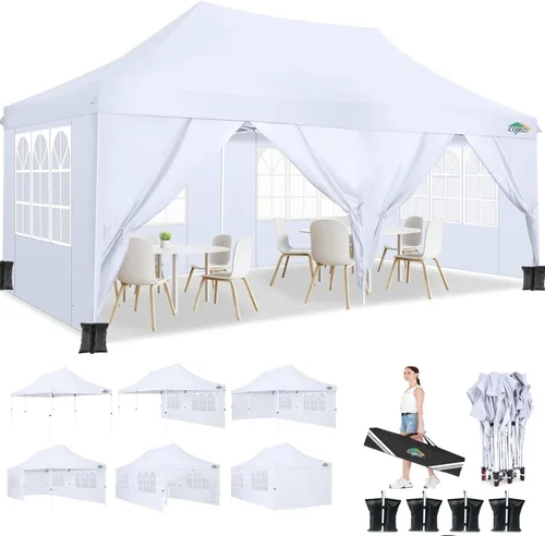 Miniatura 9 de COBIZI Tienda de campaña desplegable de 10 x 20 pies con 6 paredes laterales extraíbles, toldo comercial fácil de instalar, impermeable y gazebo