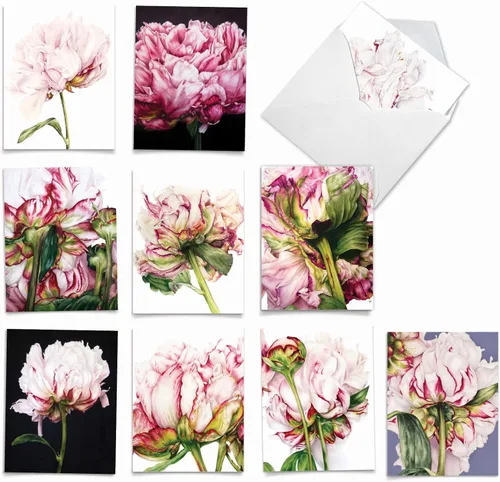 Miniatura 10 de The Best Card Company – 10 tarjetas en fondo blanco con flores, en caja (4 x 5.12 pulgadas) – Juego de tarjetas florales surtidas