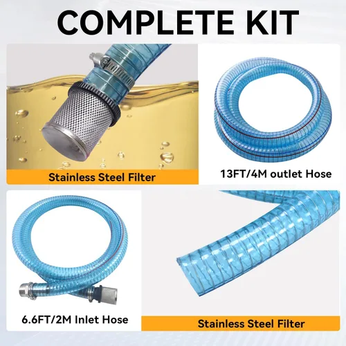 Miniatura 6 de Bomba de transferencia de combustible diésel de 175 W, flujo alto de 45 l/min con boquilla manual, kit de manguera transparente de 1 pulgada