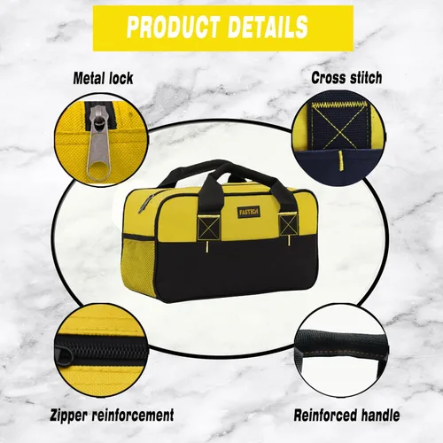 Miniatura 4 de FASTECH Bolsa de herramientas con cremallera de 14 pulgadas, pequeña bolsa de herramientas de boca ancha, bolsa organizadora de herramientas