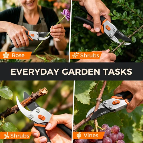 Miniatura 8 de VOTREK® Tijeras de podar, podadora de jardín profesional de 8.5 pulgadas con resorte a prueba de atascos y hoja SK5 siempre afilada, cortaúñas