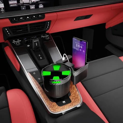 Miniatura 2 de Portavasos grande con soporte para teléfono para tu coche, con revestimiento de goma, base giratoria que sostiene de forma segura la botella de agua
