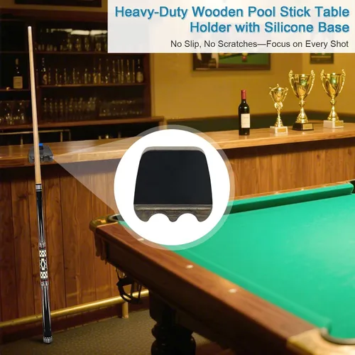 Miniatura 2 de Wood Pool Cue Holder Non-Slip Silicone Base Solid Wooden Construction Holds 2/3/4/5 Cues Weighted Metal Inside for Stability Billiard Accessory