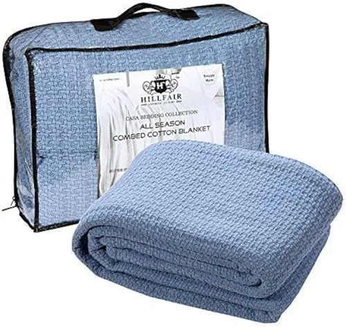 Miniatura 6 de HILLFAIR Manta 100% algodón peinado, manta de cama Twin XL, suave, acogedora, cálida, mantas multipropósito para decoración del hogar de lujo, 66 x