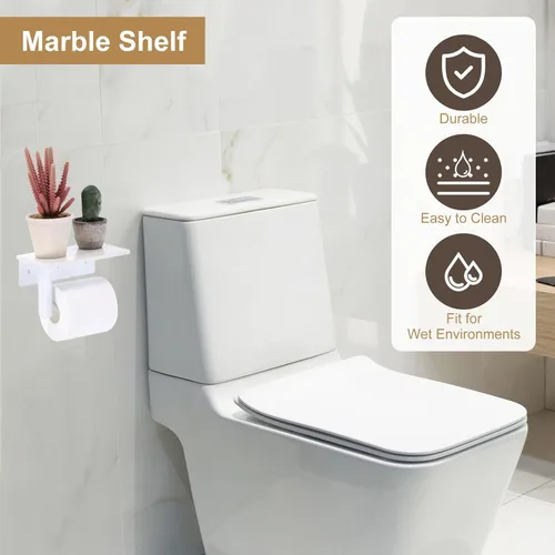 Miniatura 3 de uxcell Soporte de papel higiénico con estante de mármol, SUS304 de acero inoxidable montado en la pared, soporte para rollo de papel higiénico
