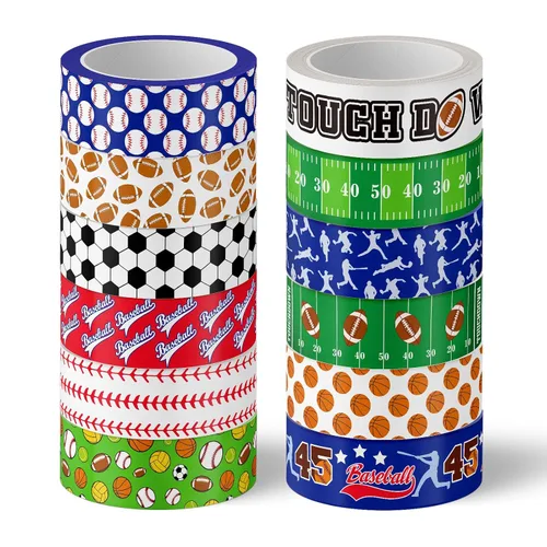 Whaline 12 rollos de cinta Washi con temática deportiva, bolas deportivas, cinta adhesiva surtida, cinta de papel de envoltura decorativa para