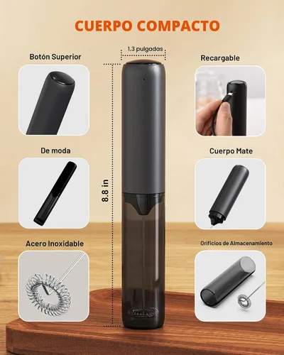 Miniatura 2 de Espumador de leche recargable con cubierta, fácil de llevar, mezclador de bebidas de mano, varita espumadora eléctrica para café, café con leche