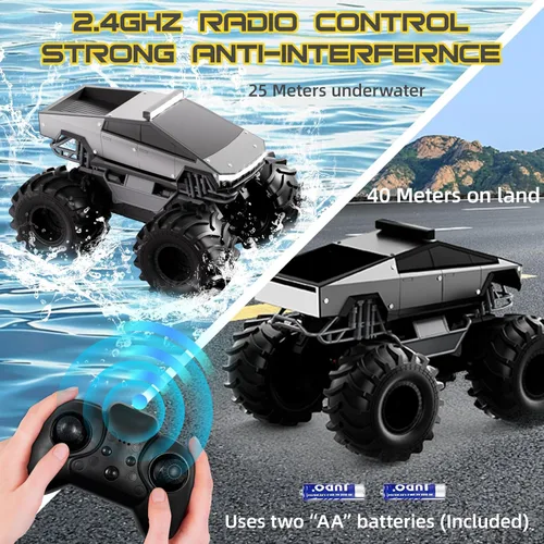 Miniatura 8 de Coche de control remoto, 1:18 coches RC anfibios, camioneta todoterreno 4WD para todo tipo de terreno, camión cibernético impermeable de 2.4GHz