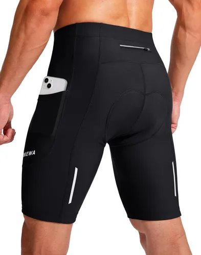 Bikewa - Pantalones cortos de ciclismo para hombre, con acolchado 3D, para ciclismo de carretera o montaña, FPU 50+, bolsillos con cremallera